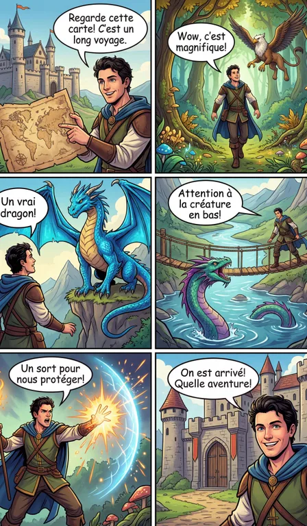 Le Voyage du Dragon : exemple de BD style Fantasy générée par IA
