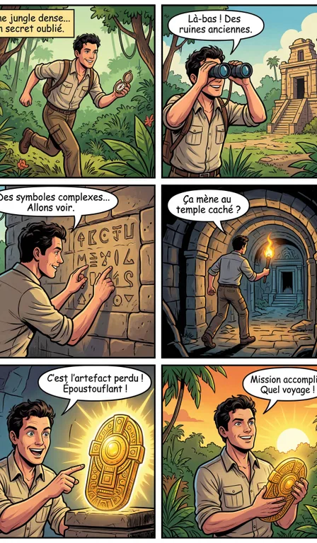 Ruines Secrètes : exemple de BD style Aventure générée par IA